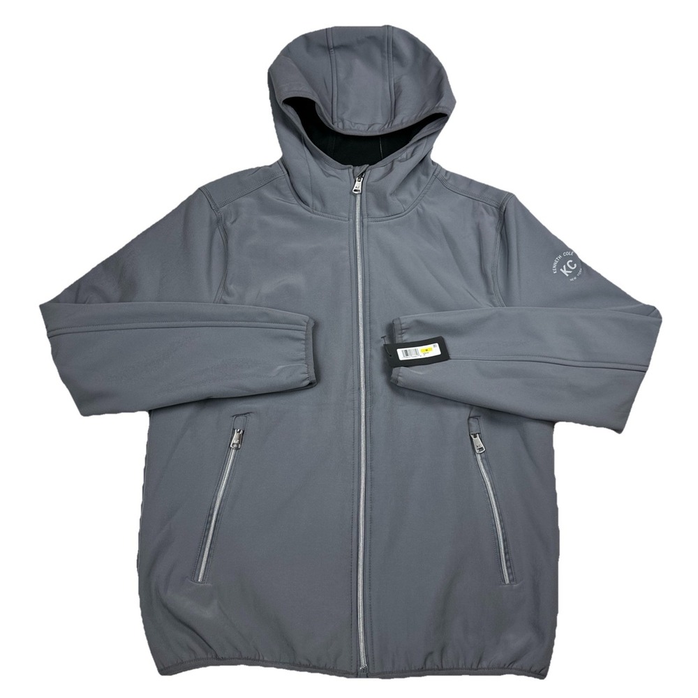 NEW Kenneth Cole Soft Shell Hooded Jacket Mens Medium‎ Full Zip Polyester Gray